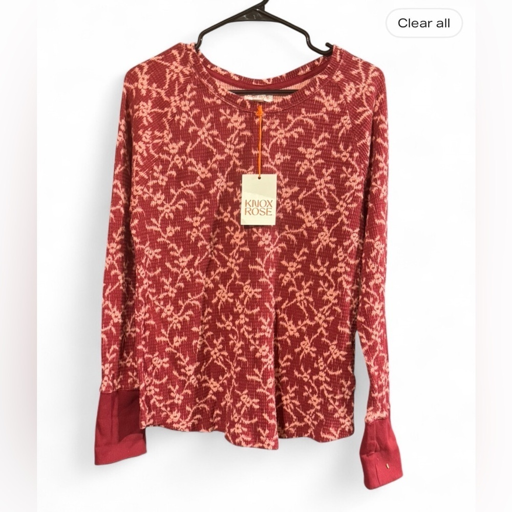 Size Large Knox Rose Women's Burgundy Floral Long Sleeve Top